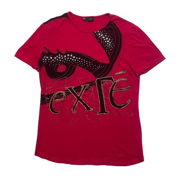 VTG Y2K 00's EXTC Pink Studded Glam Grunge Goth Graphic Baby Tee S - Picture 1 of 3